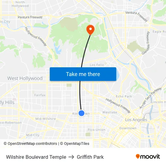 Wilshire Boulevard Temple to Griffith Park map
