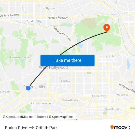 Rodeo Drive to Griffith Park map
