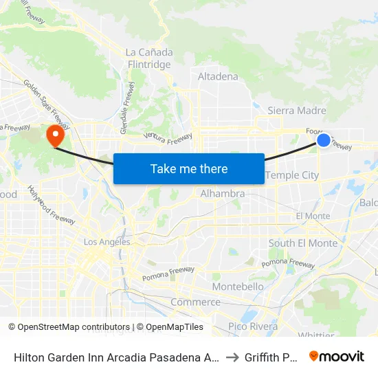 Hilton Garden Inn Arcadia Pasadena Area to Griffith Park map