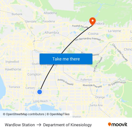 Wardlow Station to Department of Kinesiology map