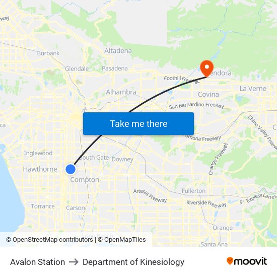 Avalon Station to Department of Kinesiology map