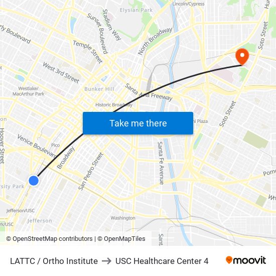 LATTC / Ortho Institute to USC Healthcare Center 4 map