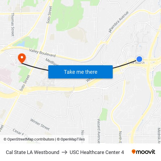 Cal State LA Westbound to USC Healthcare Center 4 map