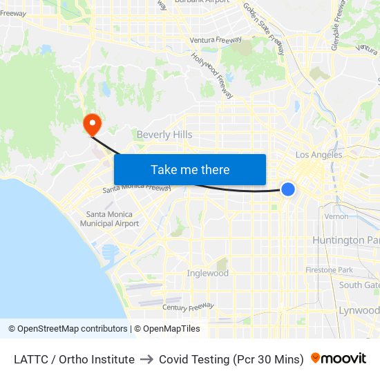 LATTC / Ortho Institute to Covid Testing (Pcr 30 Mins) map