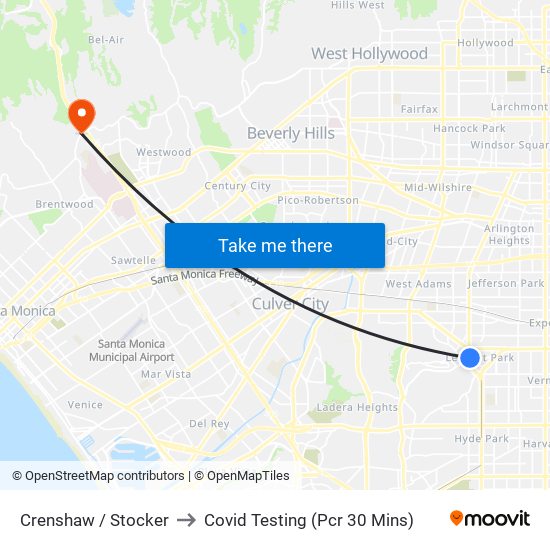 Crenshaw / Stocker to Covid Testing (Pcr 30 Mins) map