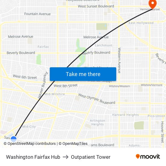 Washington Fairfax Hub to Outpatient Tower map