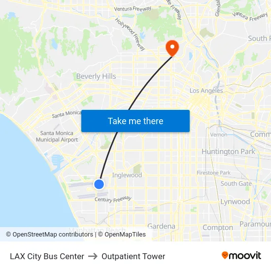 LAX City Bus Center to Outpatient Tower map