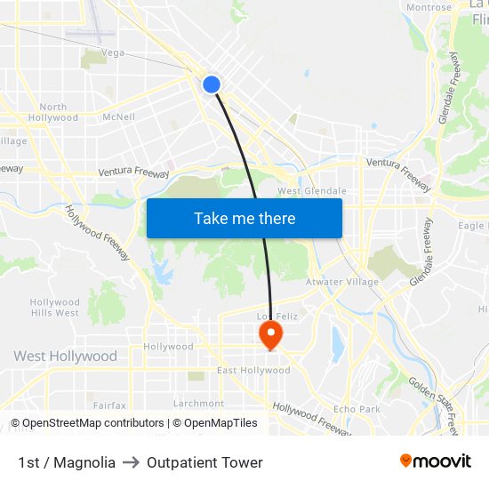 1st / Magnolia to Outpatient Tower map