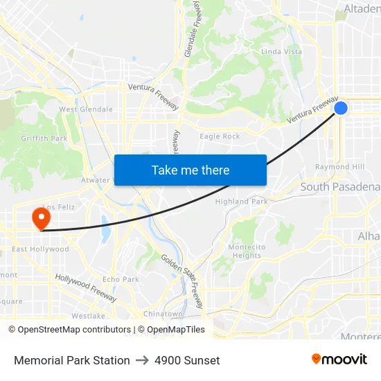 Memorial Park Station to 4900 Sunset map
