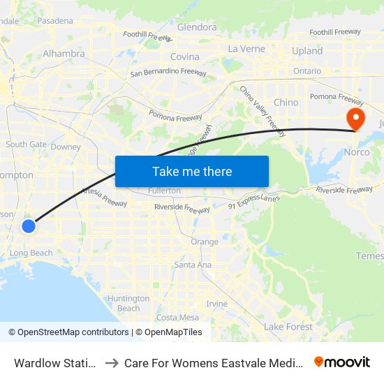 Wardlow Station to Care For Womens Eastvale Medical map