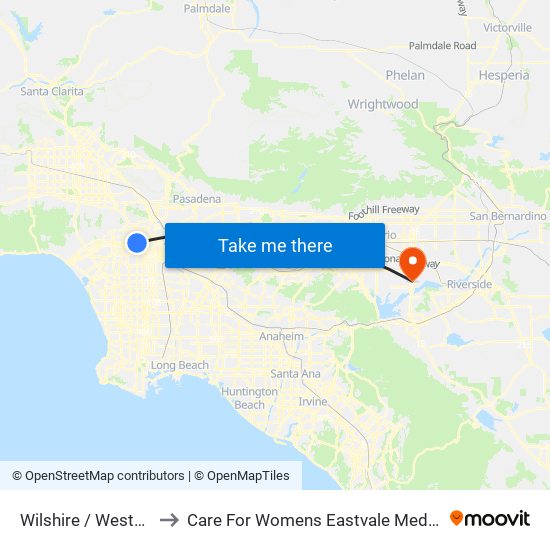 Wilshire / Western to Care For Womens Eastvale Medical map