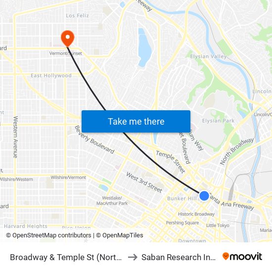 Broadway & Temple St (Northbound) to Saban Research Institute map