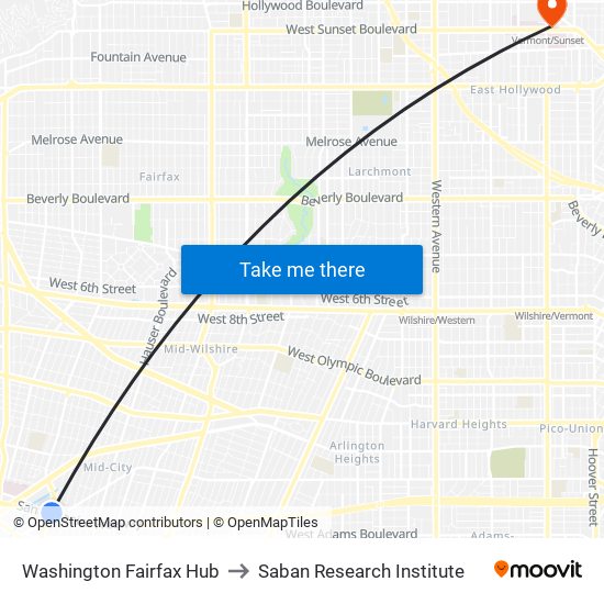 Washington Fairfax Hub to Saban Research Institute map