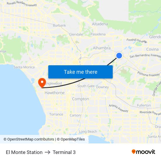 El Monte Station to Terminal 3 map