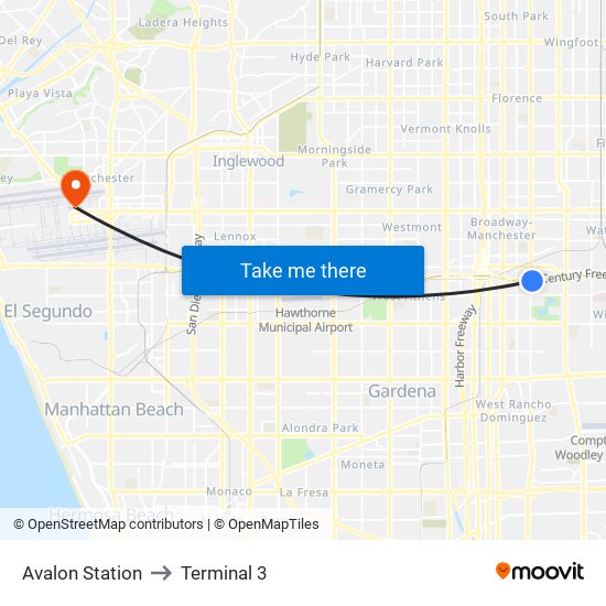 Avalon Station to Terminal 3 map