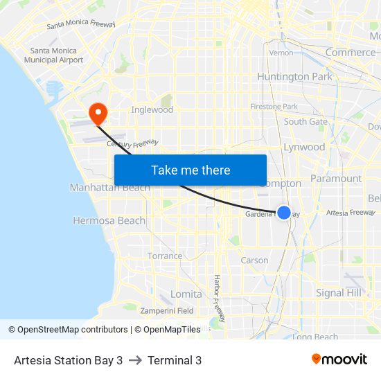 Artesia Station Bay 3 to Terminal 3 map