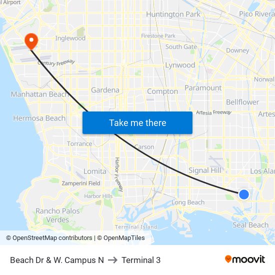 Beach Dr & W. Campus N to Terminal 3 map