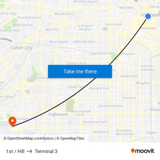 1st / Hill to Terminal 3 map