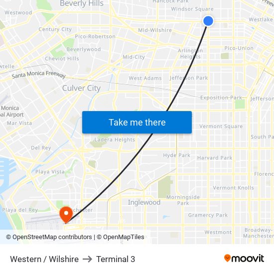 Western / Wilshire to Terminal 3 map