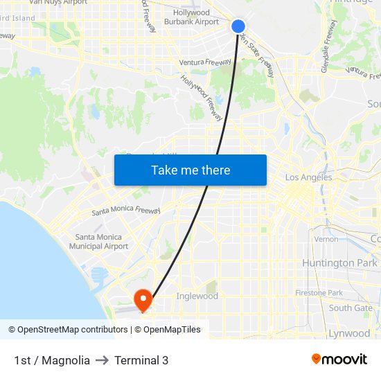 1st / Magnolia to Terminal 3 map