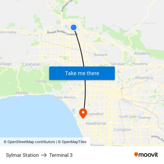 Sylmar Station to Terminal 3 map