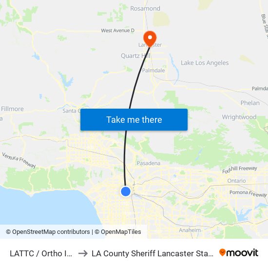 LATTC / Ortho Institute to LA County Sheriff Lancaster Station Heliport map