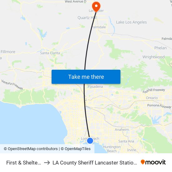 First & Shelter C N to LA County Sheriff Lancaster Station Heliport map