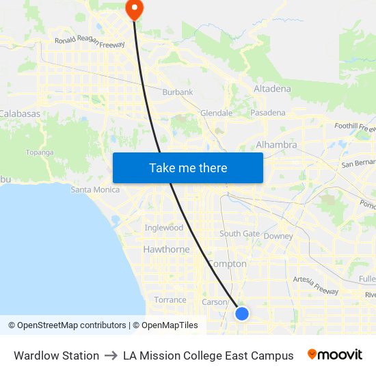 Wardlow Station to LA Mission College East Campus map