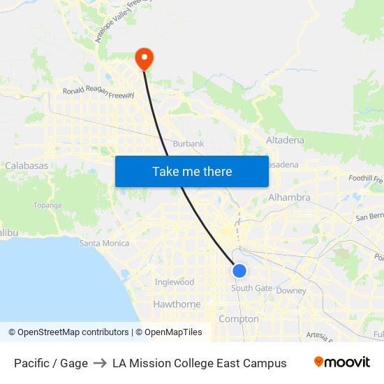 Pacific / Gage to LA Mission College East Campus map