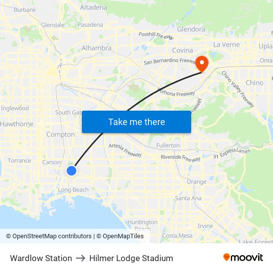 Wardlow Station to Hilmer Lodge Stadium map