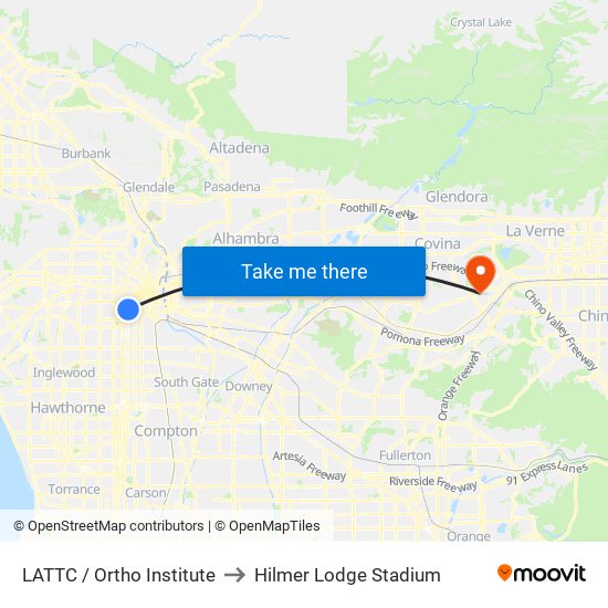 LATTC / Ortho Institute to Hilmer Lodge Stadium map