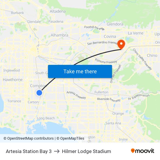 Artesia Station Bay 3 to Hilmer Lodge Stadium map