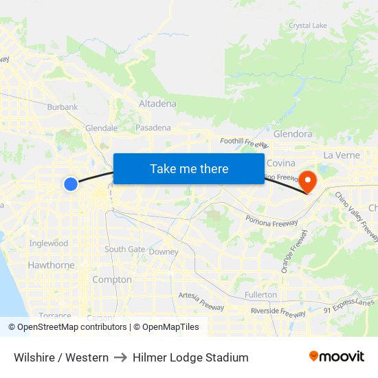 Wilshire / Western to Hilmer Lodge Stadium map