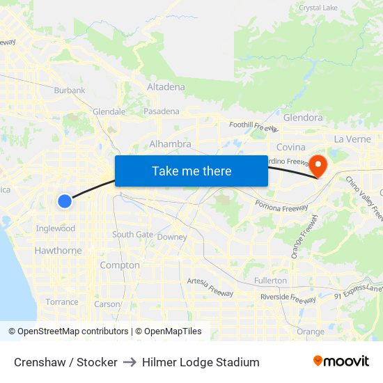 Crenshaw / Stocker to Hilmer Lodge Stadium map
