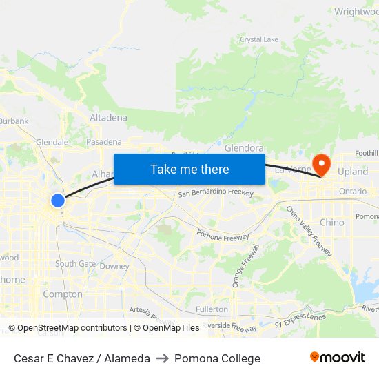 Cesar E Chavez / Alameda to Pomona College map
