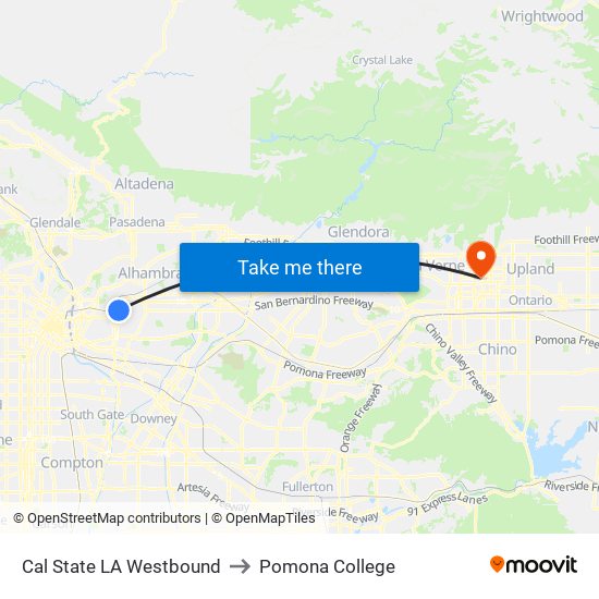 Cal State LA Westbound to Pomona College map