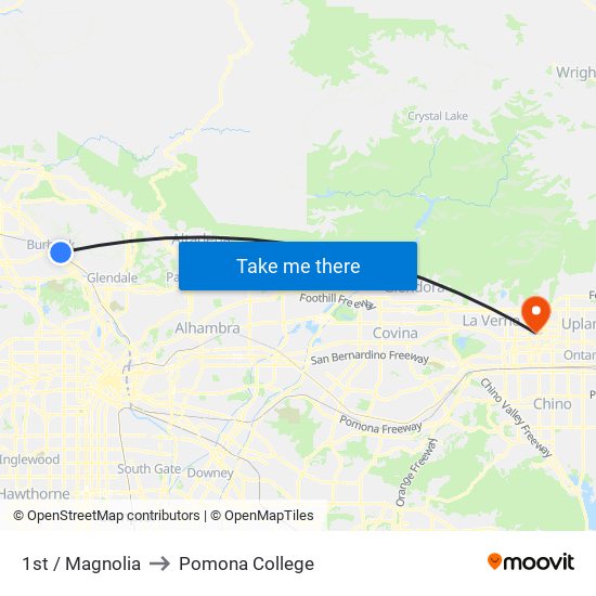 1st / Magnolia to Pomona College map
