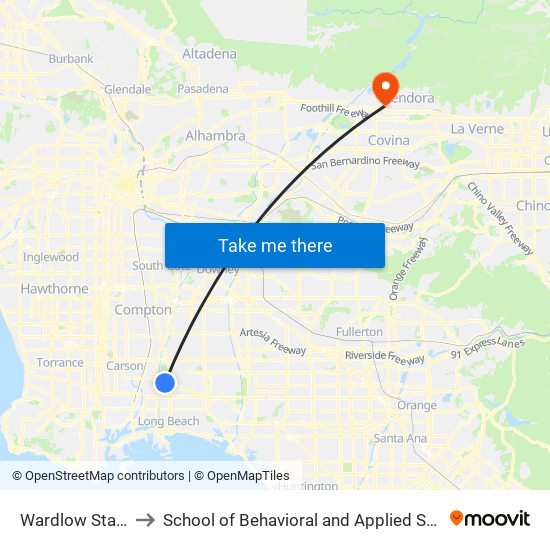 Wardlow Station to School of Behavioral and Applied Sciences map