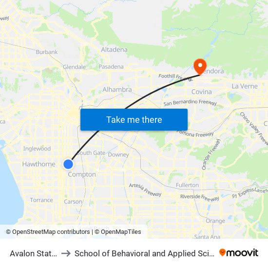 Avalon Station to School of Behavioral and Applied Sciences map