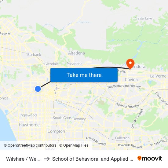 Wilshire / Western to School of Behavioral and Applied Sciences map