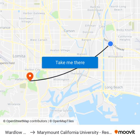 Wardlow Station to Marymount California University - Residential Campus map