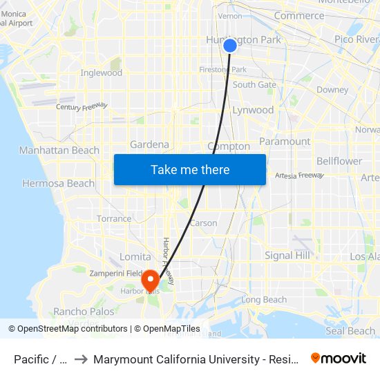 Pacific / Gage to Marymount California University - Residential Campus map