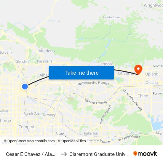 Cesar E Chavez / Alameda to Claremont Graduate University map