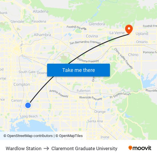 Wardlow Station to Claremont Graduate University map