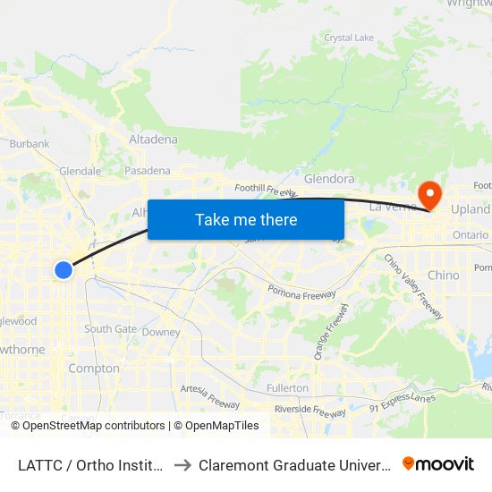 LATTC / Ortho Institute to Claremont Graduate University map