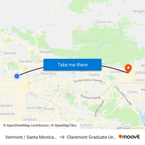 Vermont / Santa Monica Station to Claremont Graduate University map