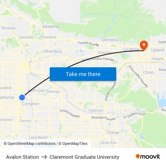 Avalon Station to Claremont Graduate University map