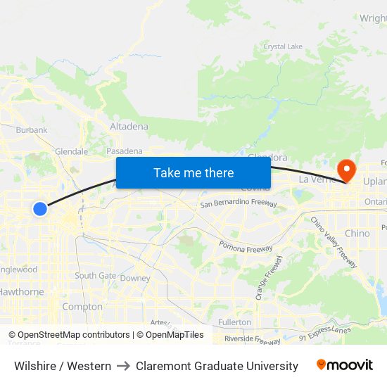 Wilshire / Western to Claremont Graduate University map