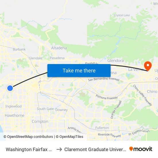 Washington Fairfax Hub to Claremont Graduate University map