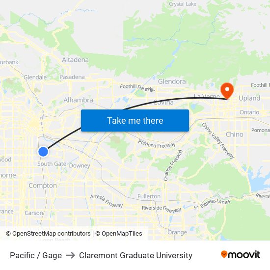 Pacific / Gage to Claremont Graduate University map